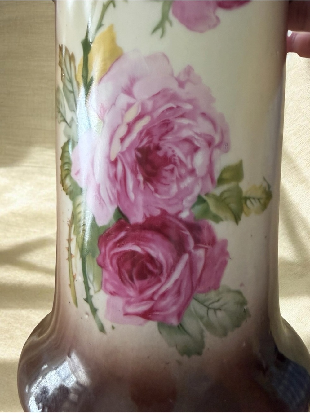 Vintage Victorian Style Floral Ceramic Vase with Handles - Picture 3 of 6